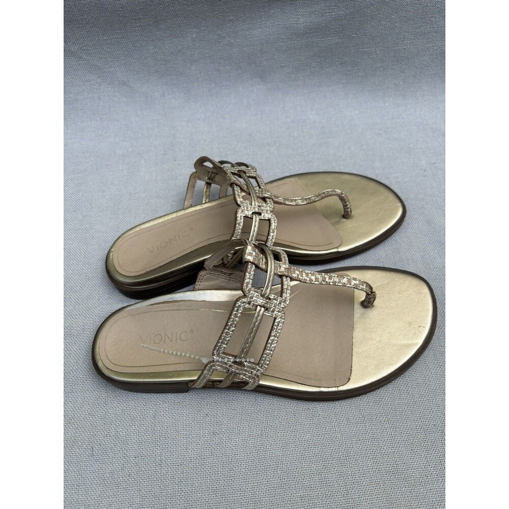 Vionic Alvana Gold Leather Thong Sandals Flat Heeled Size 8 - Picture 11 of 11